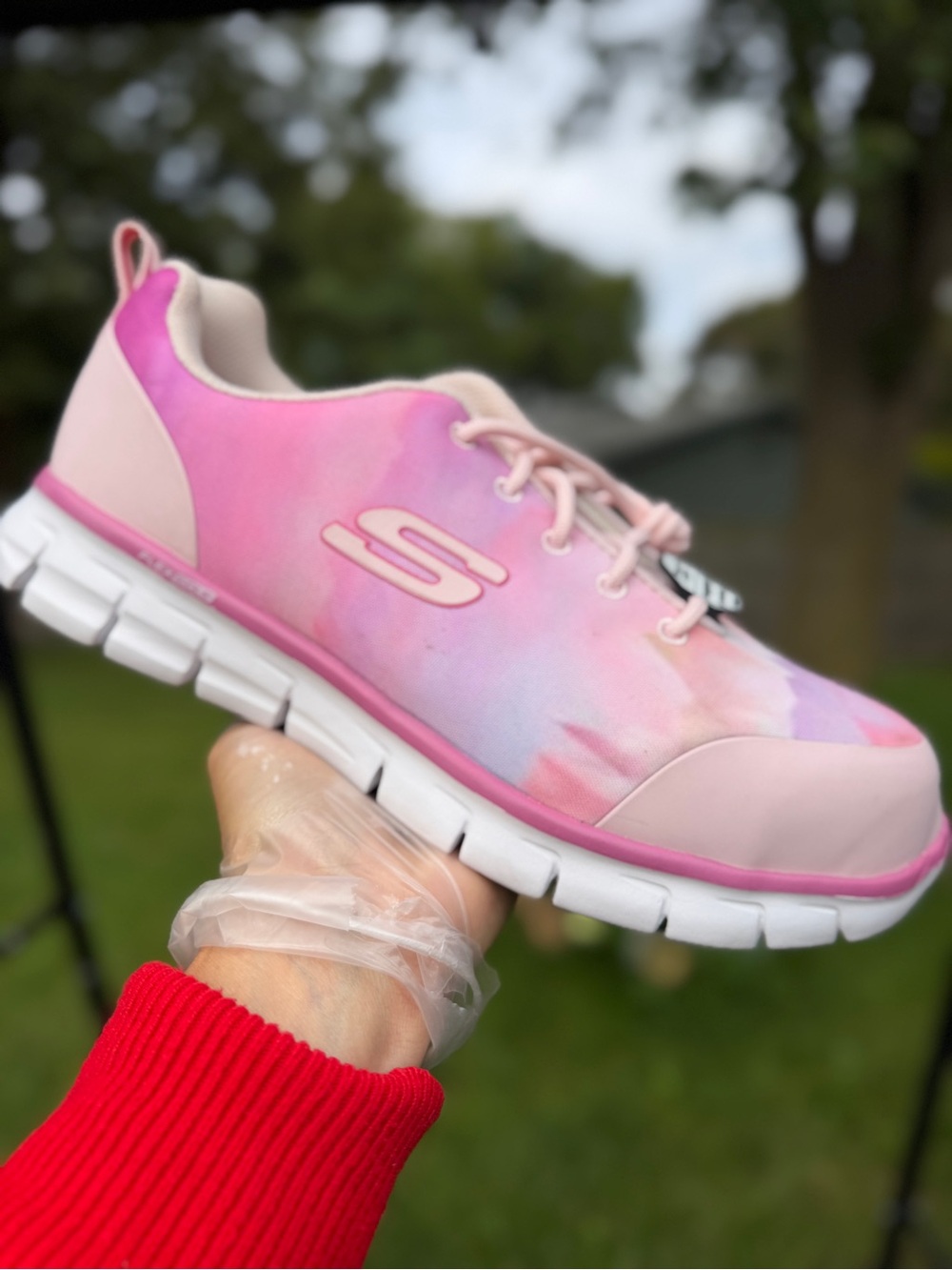 Skechers Work Synergy Alloy Toe Shoes Women 9.5 Pink Tie Dye Slip Resistant